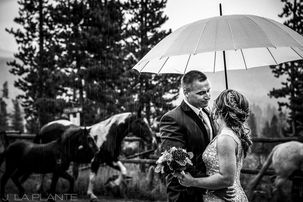 J. La Plante Photo | Winter Park Colorado Wedding Photographer | Devil's Thumb Ranch Wedding | Bride and Groom with Horses