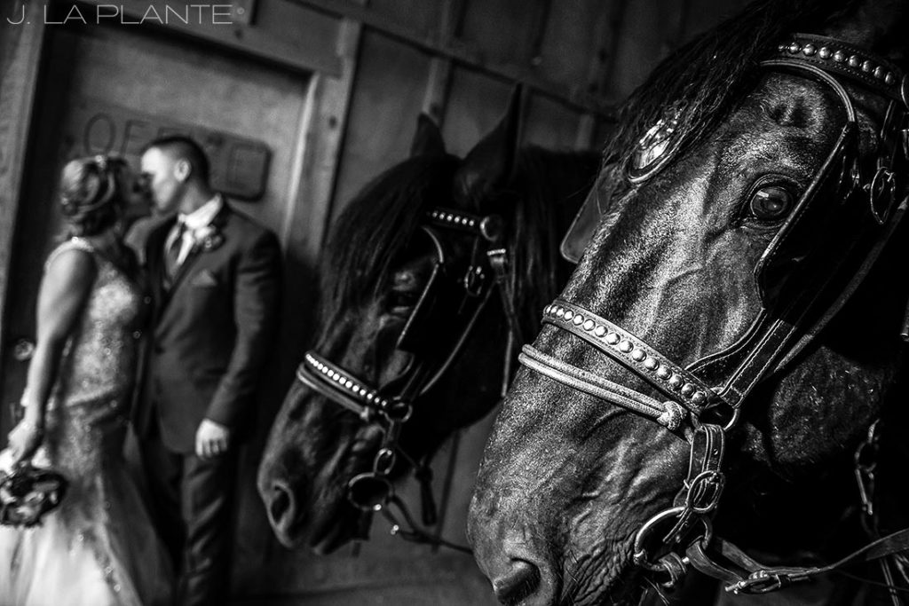 J. LaPlante Photo | Colorado Wedding Photographers | Devil's Thumb Ranch Wedding | Bride and Groom with Horses