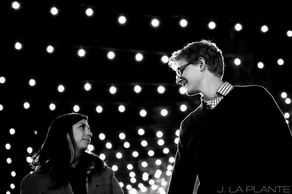 J. LaPlante Photo | Colorado Wedding Photographers | Downtown Castle Rock Engagement | String Lights Engagement Shoot