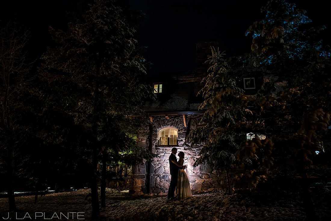 unique nighttime photo of bride and groom