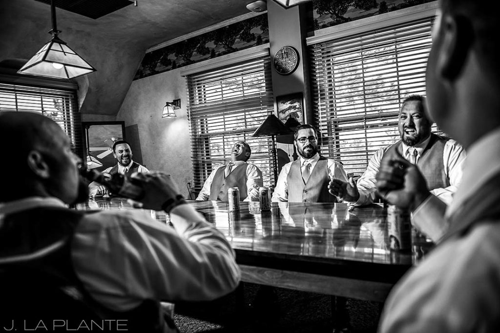 Boettcher Mansion wedding | Groomsmen drinking beer | J La Plante Photo | Denver Wedding Photographer