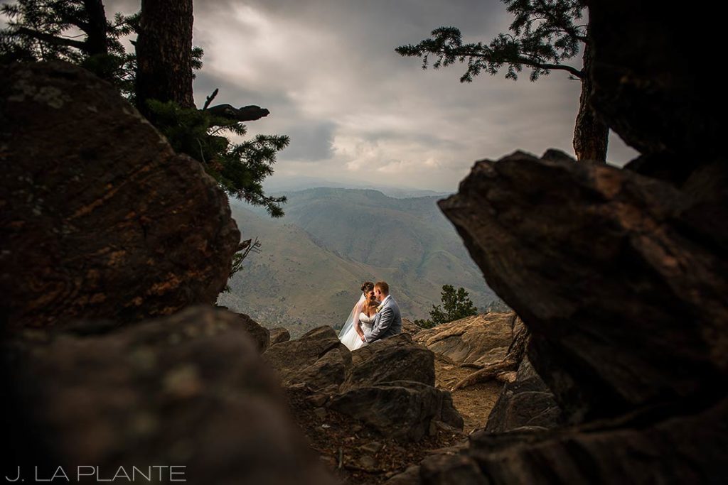 Boettcher Mansion wedding | Bride and groom sunset photo in mountains | J La Plante Photo | Denver Wedding Photographer