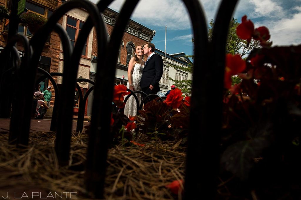 Greenbriar Inn wedding | Bride and groom on Boulder Pearl Street | Boulder wedding photographer | J La Plante Photo