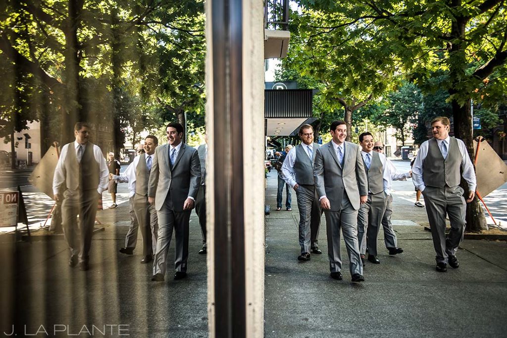 Seattle wedding | Groom walking with groomsmen | Seattle destination wedding photographer | J La Plante Photo