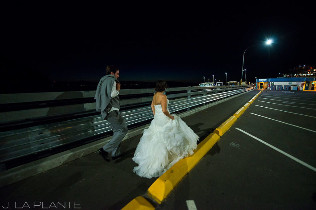 Vashon Island Wedding | Bride and groom walking to ferry | Destination wedding photographer | J La Plante Photo