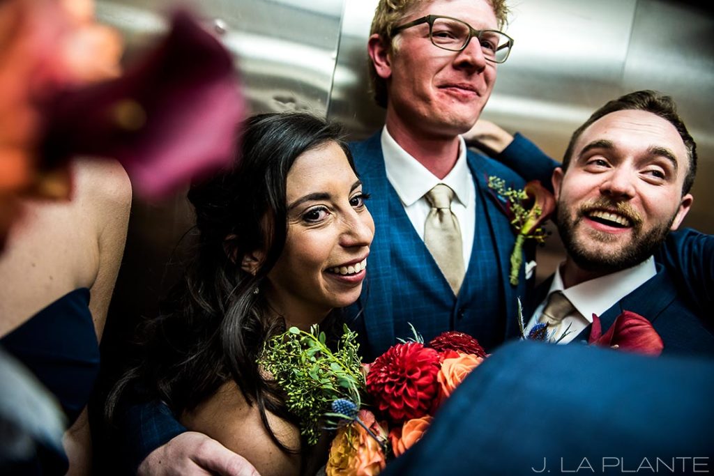 Fall Copper Mountain Wedding | Bride and groom in elevator | Colorado Destination Wedding Photographer | J La Plante Photo