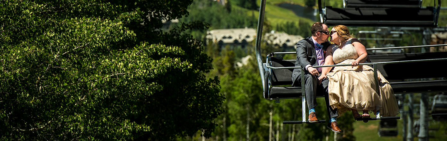Bride and Groom Riding Chairlift | Beaver Creek Lodge Wedding | Beaver Creek Wedding Photographer | J. La Plante Photo