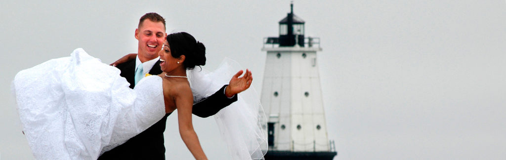 Bride and Groom at Lighthouse | Lake Michigan Destination Wedding | Destination Wedding Photographer | J. La Plante Photo