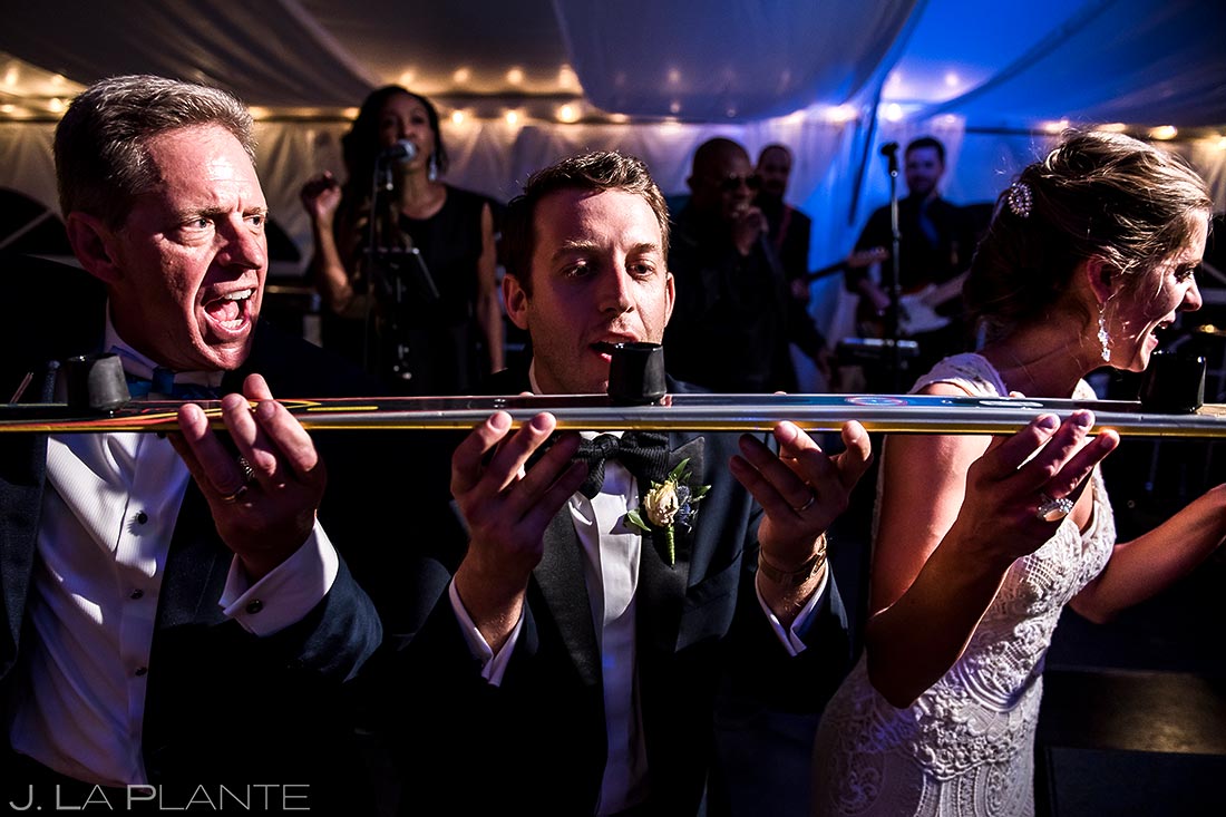 Bride and Groom Doing Shots with Parents | Camp Hale Wedding | Vail Wedding Photographer | J. La Plante Photo