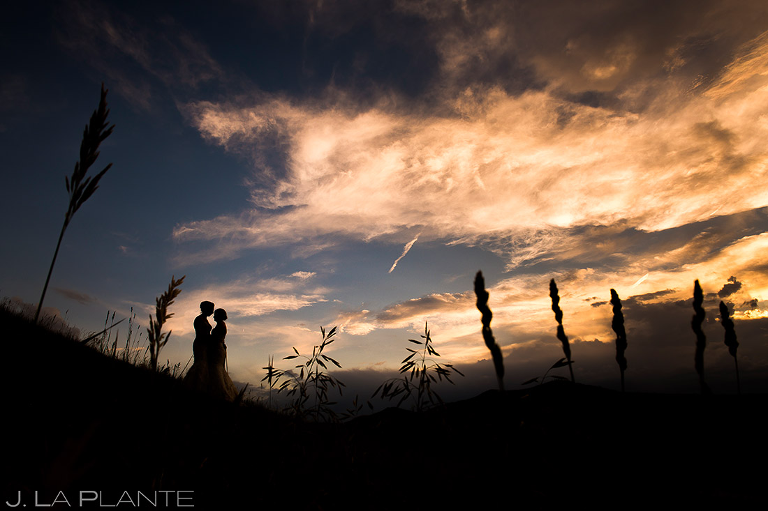 Bride and Bride Sunset Wedding Photo | Steamboat Springs Wedding | Colorado Wedding Photographer | J. La Plante Photo