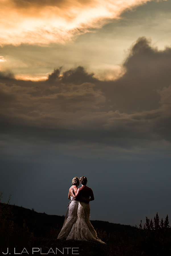 Bride and Bride Sunset Wedding Photo | Steamboat Springs Wedding | Colorado Wedding Photographer | J. La Plante Photo