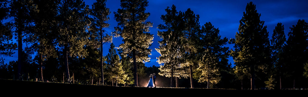 Bride and Groom Nighttime Wedding Photo | Lodge at Cathedral Pines Wedding | Colorado Springs Wedding Photographer | J. La Plante Photo