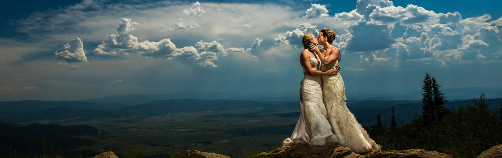 Bride and Bride Mountain Wedding Portrait | Steamboat Springs Wedding | Colorado Wedding Photographer | J. La Plante Photo
