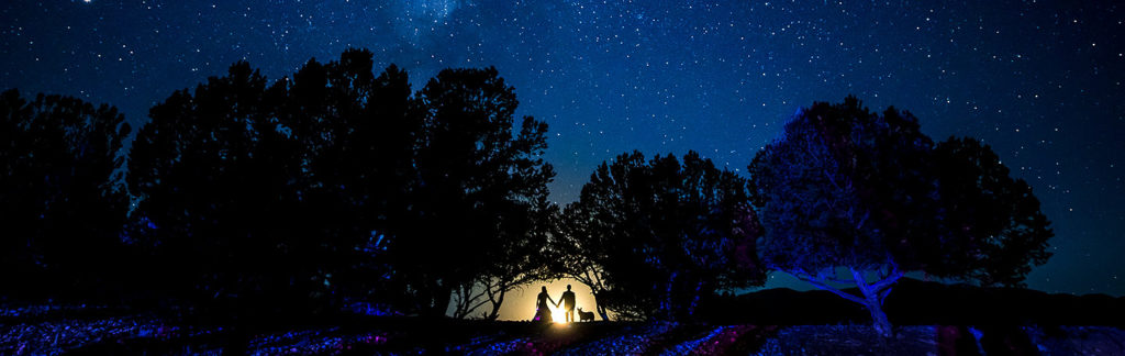Bride and Groom with Dog Under the Stars | Buena Vista Wedding | Rustic Mountain Wedding | Colorado Wedding Photographer | J. La Plante Photo