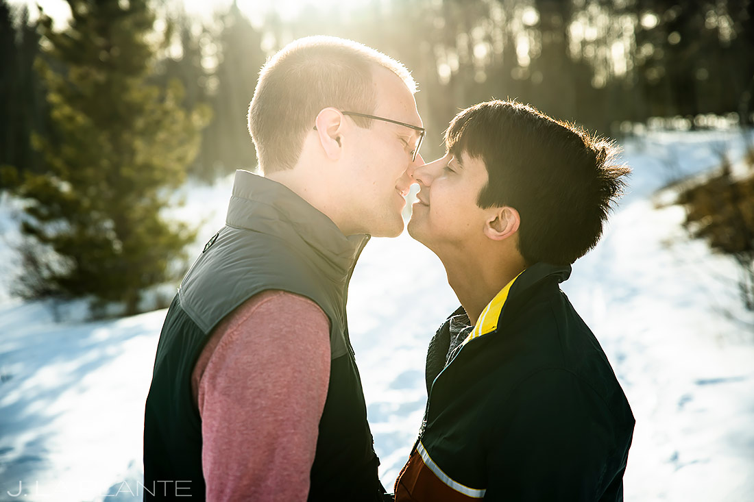 Groom and Groom Kissing | Kenosha Pass Engagement | Colorado Wedding Photographers | J. La Plante Photo