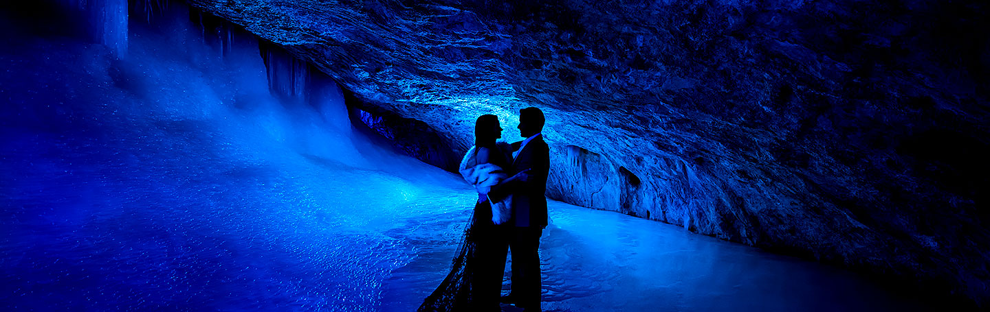 Bride and Groom in Ice Cave | Rifle Falls Engagement | Colorado Wedding Photographers | J. La Plante Photo