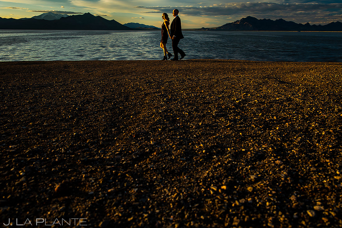 Bride and Groom on the Beach | Bonneville Salt Flats Engagement | Destination Wedding Photographer | J. La Plante Photo