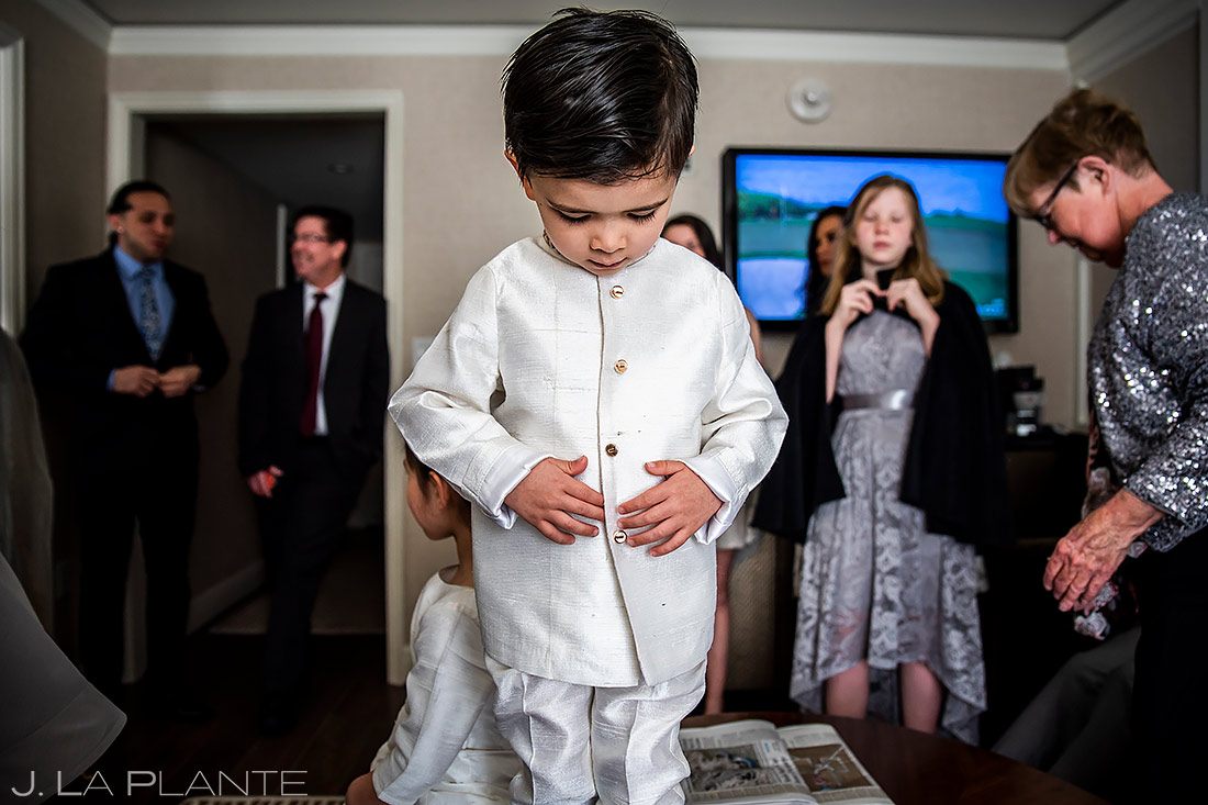 cute kid getting ready before hindu wedding