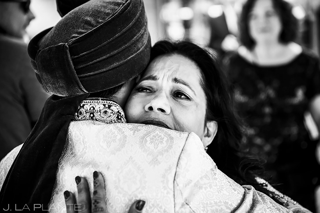 Groom hugging mother | Inverness Hotel Wedding | Denver Indian Wedding Photographer | J. La Plante Photo