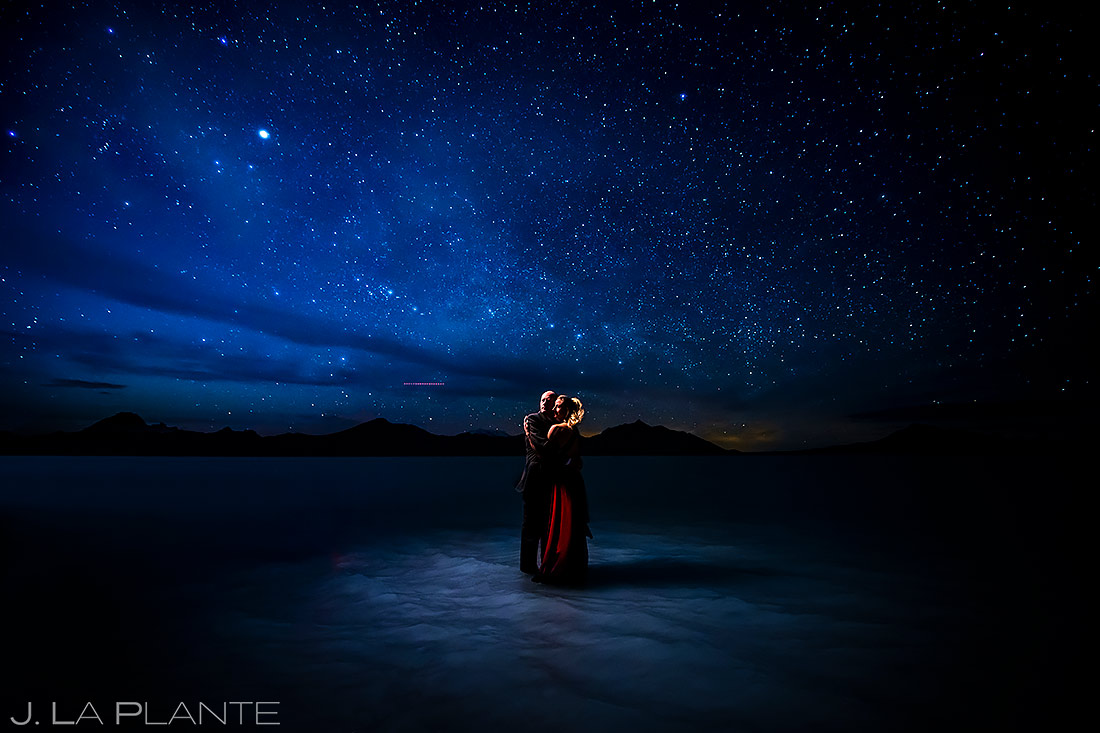 Engagement Portrait Under the Stars | Bonneville Salt Flats Engagement | Destination Wedding Photographer | J. La Plante Photo