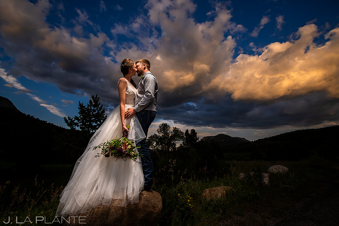 Bride and Groom Sunset Photo | 3M Curve Wedding Wedding | Estes Park Wedding Photographer | J. La Plante Photo