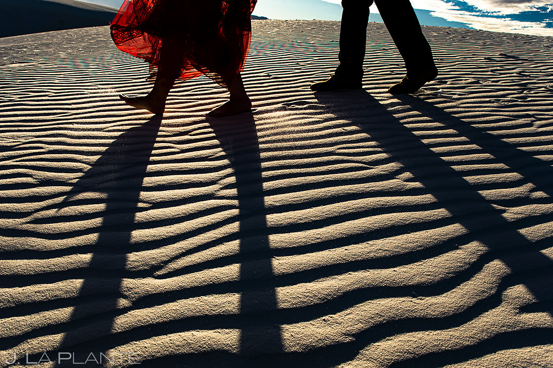 Bride and Groom Hiking Sand Dunes | White Sands Engagement | Destination Wedding Photographer | J. La Plante Photo