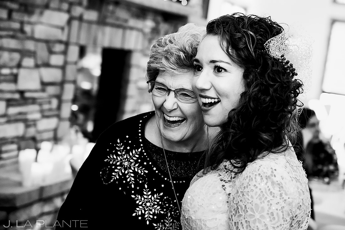Bride Laughing with Grandmother | Lodge at Cathedral Pines Wedding | Colorado Springs Wedding Photographer | J. La Plante Photo