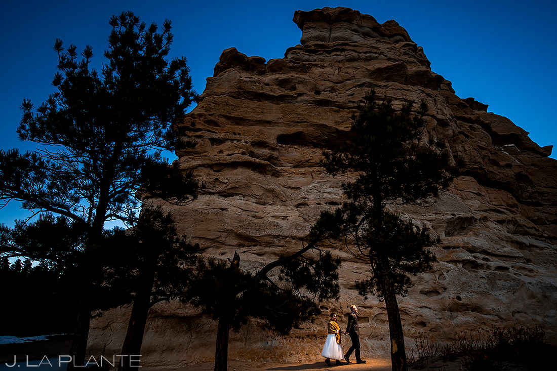 Bride and Groom at Monument Rock | Lodge at Cathedral Pines Wedding | Colorado Springs Wedding Photographer | J. La Plante Photo