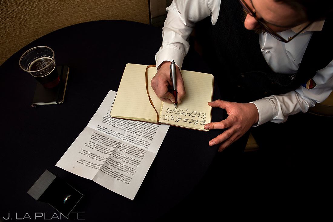 Groom Writing Vows | Pinery at the Hill Wedding | Colorado Springs Wedding Photographer | J. La Plante Photo