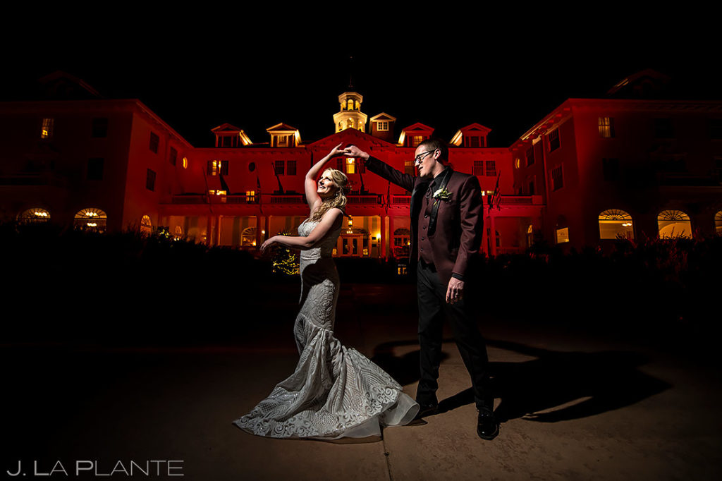 Nighttime Wedding Portrait | Stanley Hotel Wedding | Estes Park Wedding Photographer | J. La Plante Photo