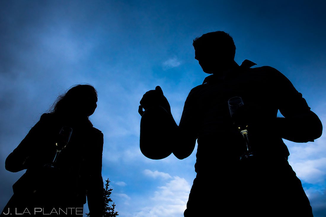 loveland pass engagement session bride and groom silhouettes
