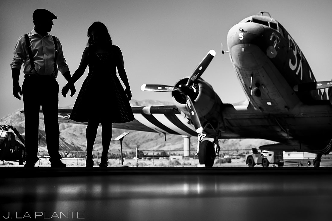 airplane engagement session | silhouette photo of bride and groom to be