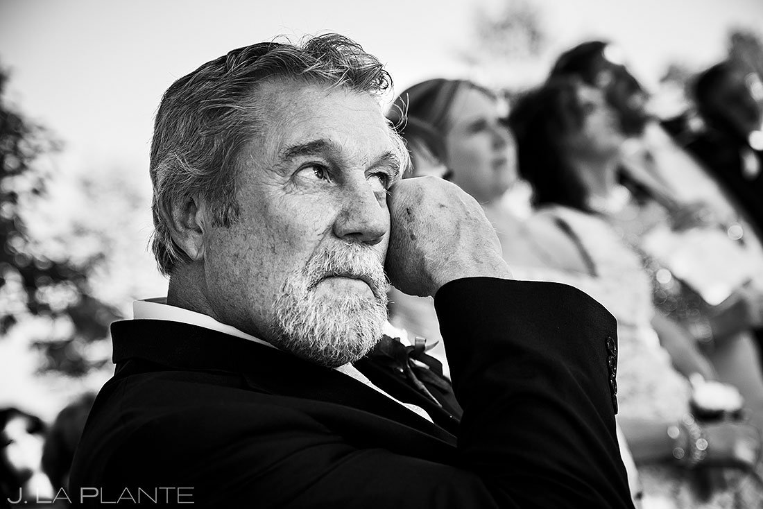 father of the bride crying during wedding ceremony