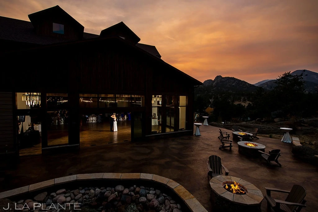 bride and groom first dance at Black Canyon Inn at sunset