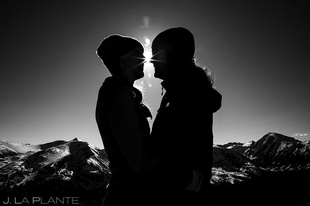 portrait of bride and groom to be in the Rocky Mountains