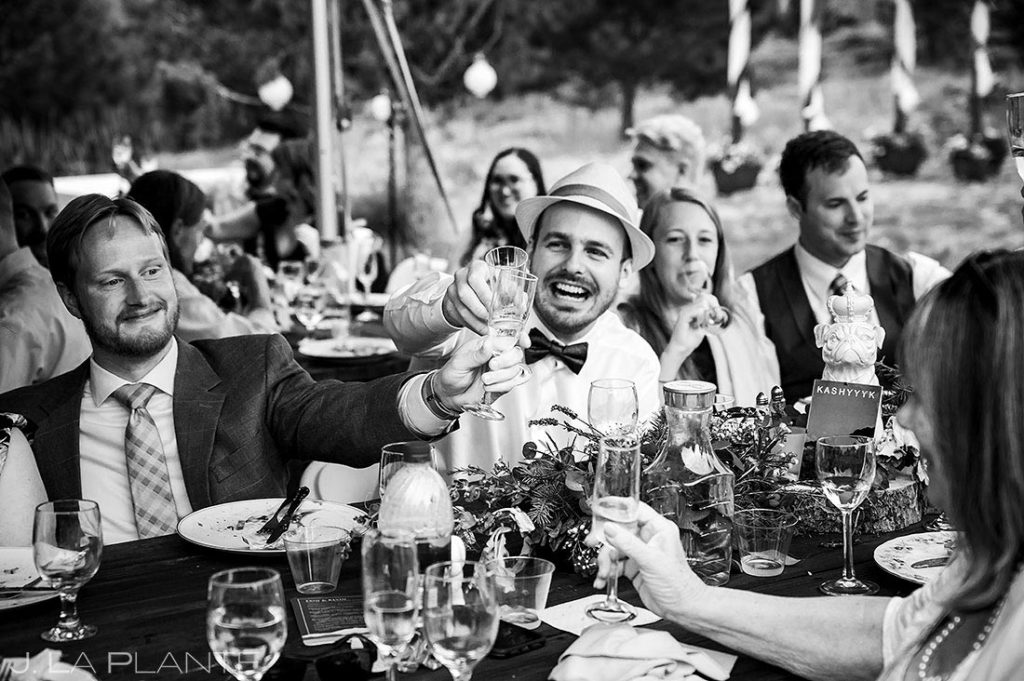 wedding guests toasting during speeches