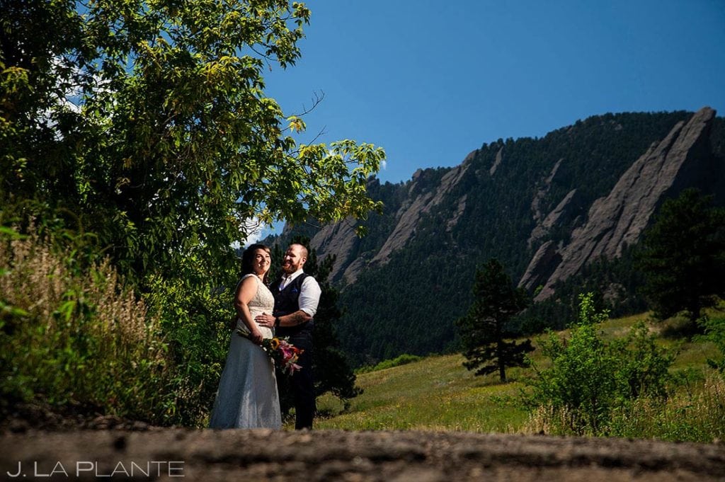 portrait of bride and groom at Boulder microwedding