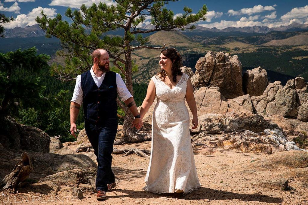 portrait of bride and groom at Boulder microwedding