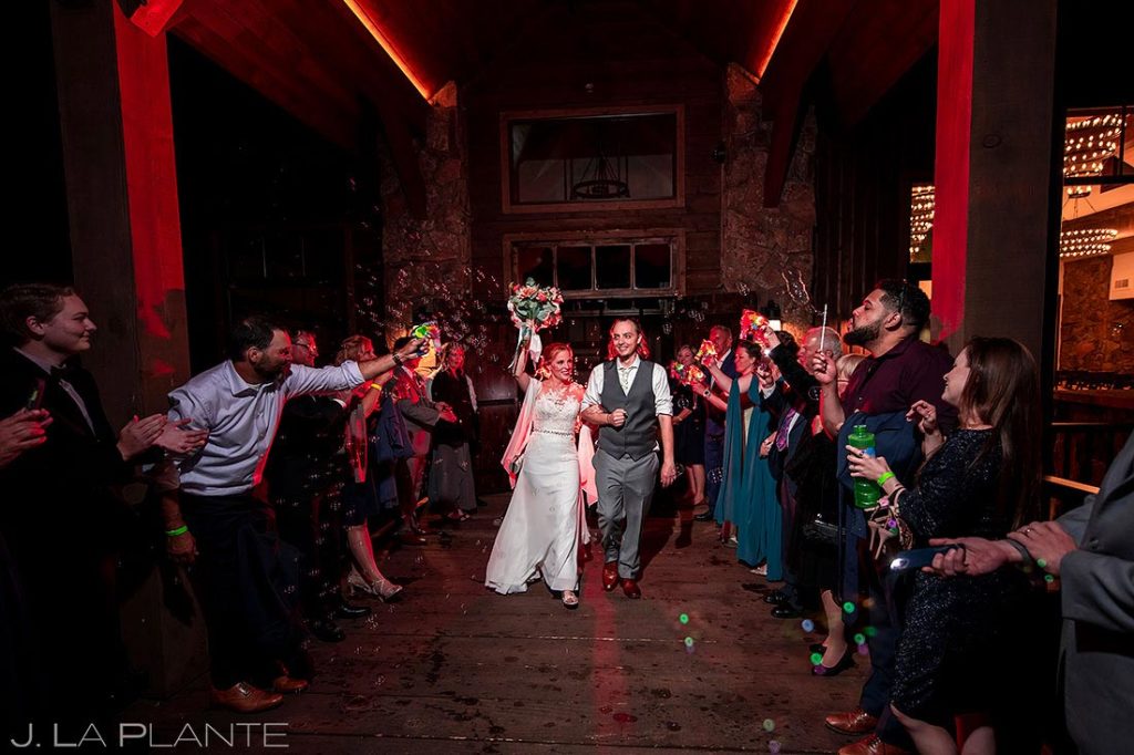 bride and groom send off at fall wedding at Black Canyon Inn
