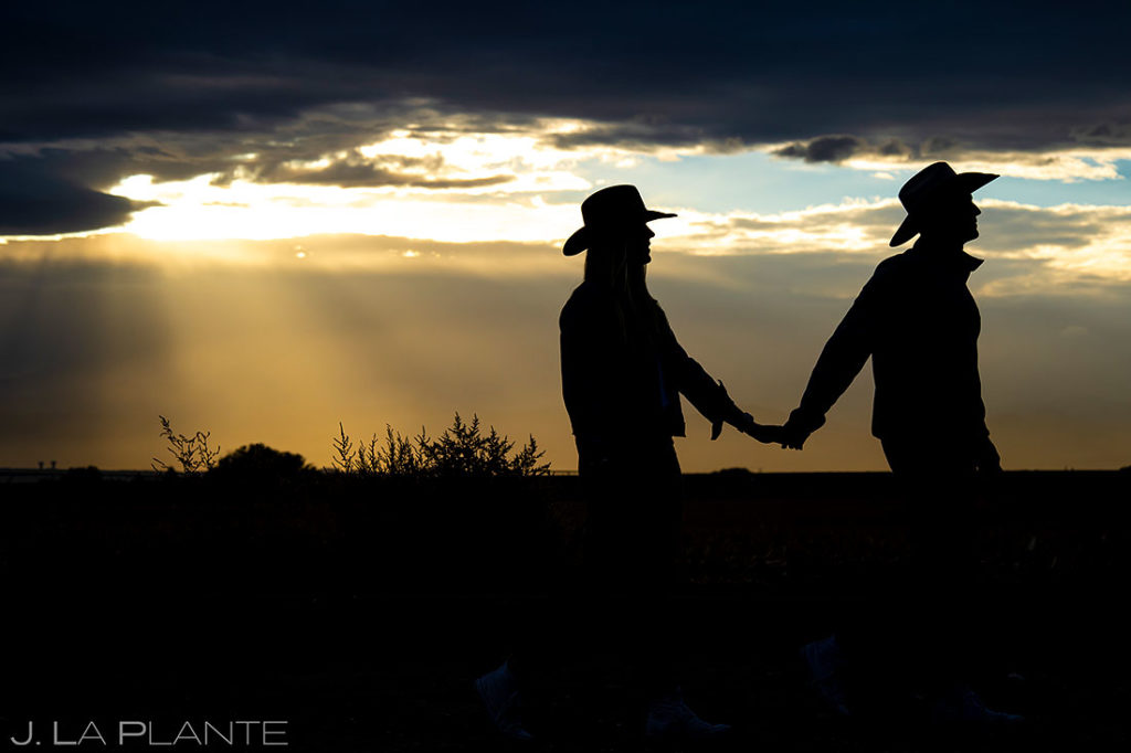 sunset portrait of bride and groom to be in Colorado