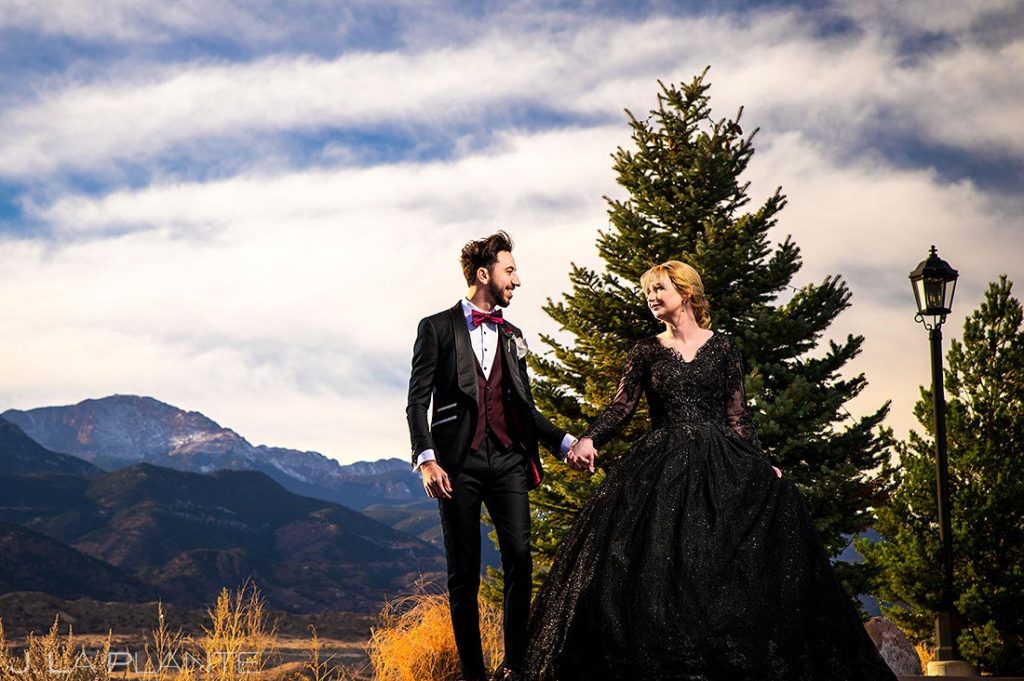 portrait of bride and groom at Pinery Colorado Springs wedding