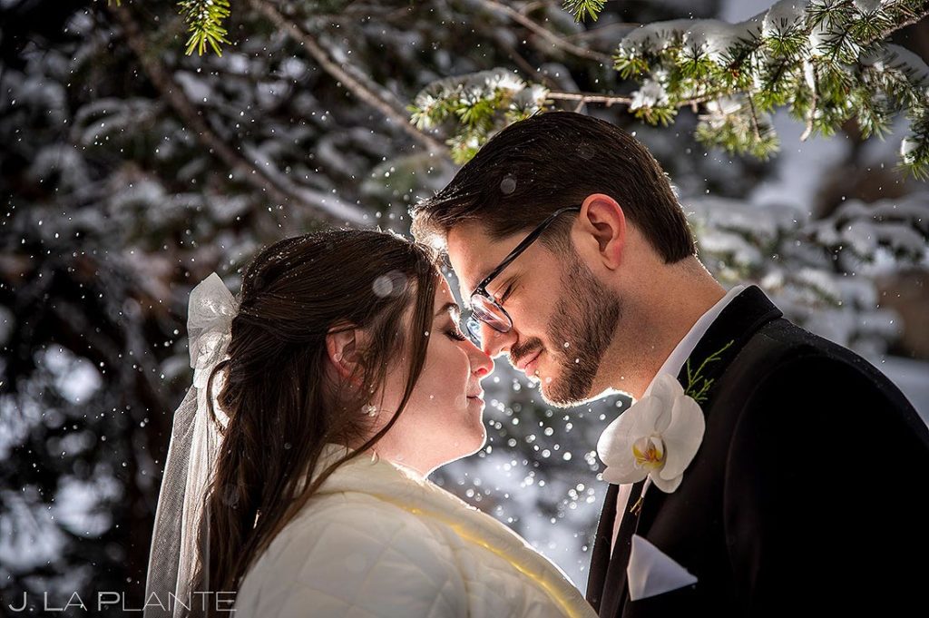 snowy winter wonderland wedding portrait