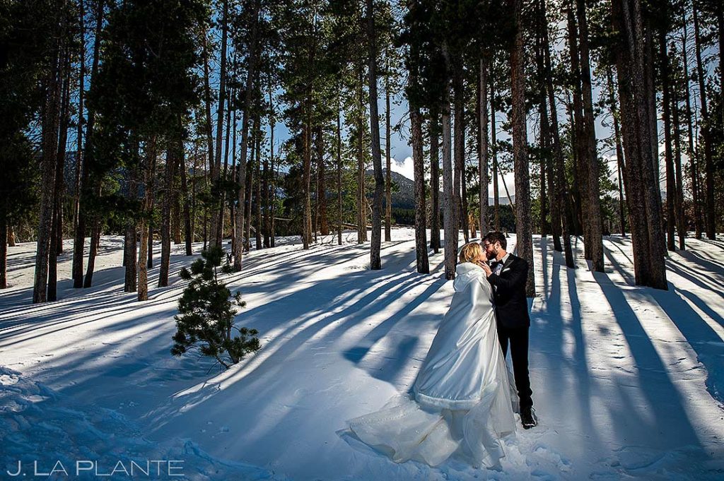 portrait of bride and groom in rocky mountain national park