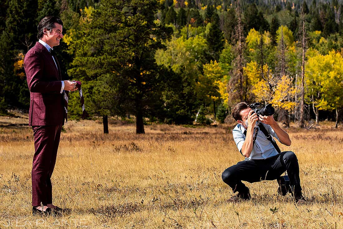 first look with bride and groom in Rocky Mountain National Park
