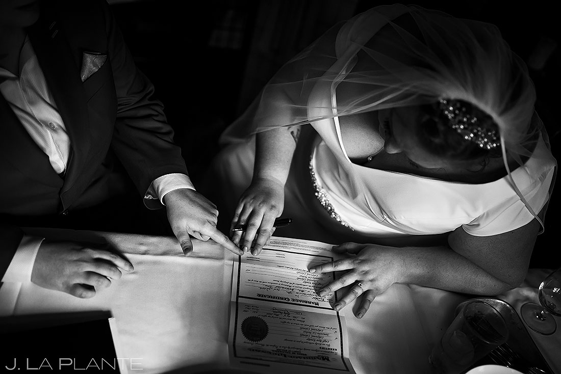bride and bride signing marriage license