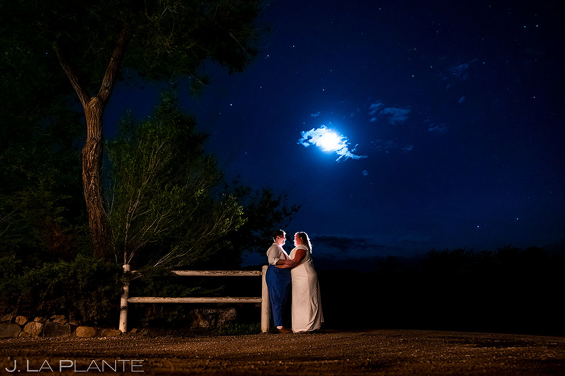bride and bride in the moonlight at spring wedding at greenbriar inn