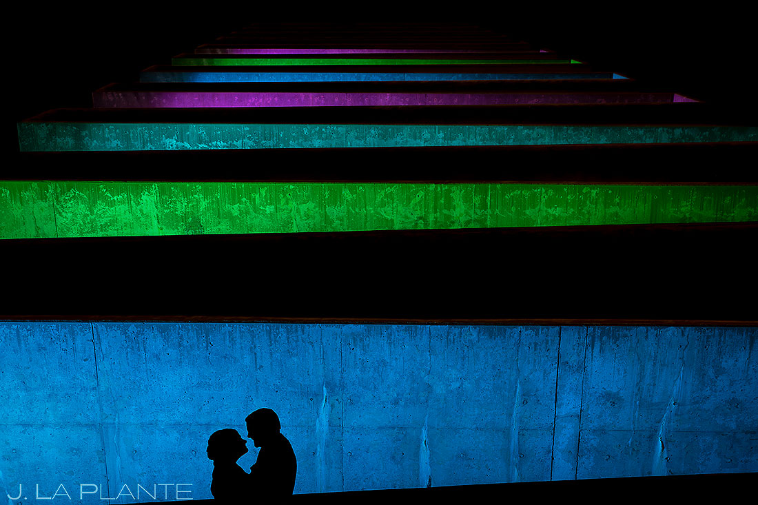 creative nighttime portrait of bride and groom