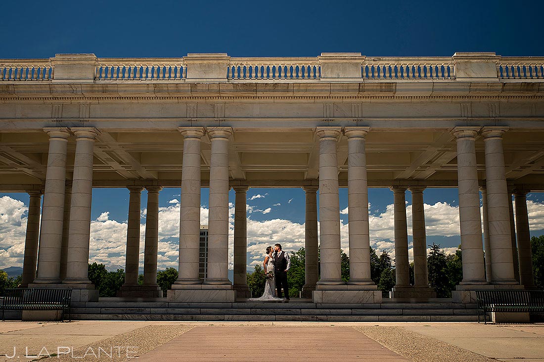 portrait of bride and groom in downtown Denver