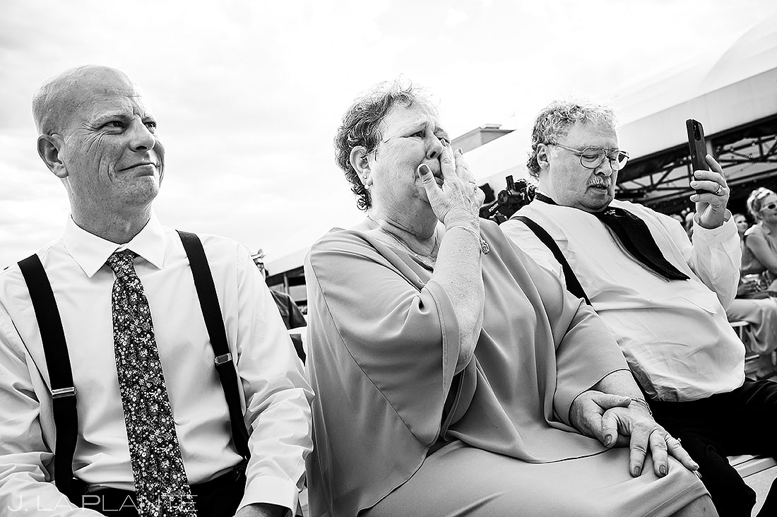 mother of bride crying during Denver Athletic Club wedding