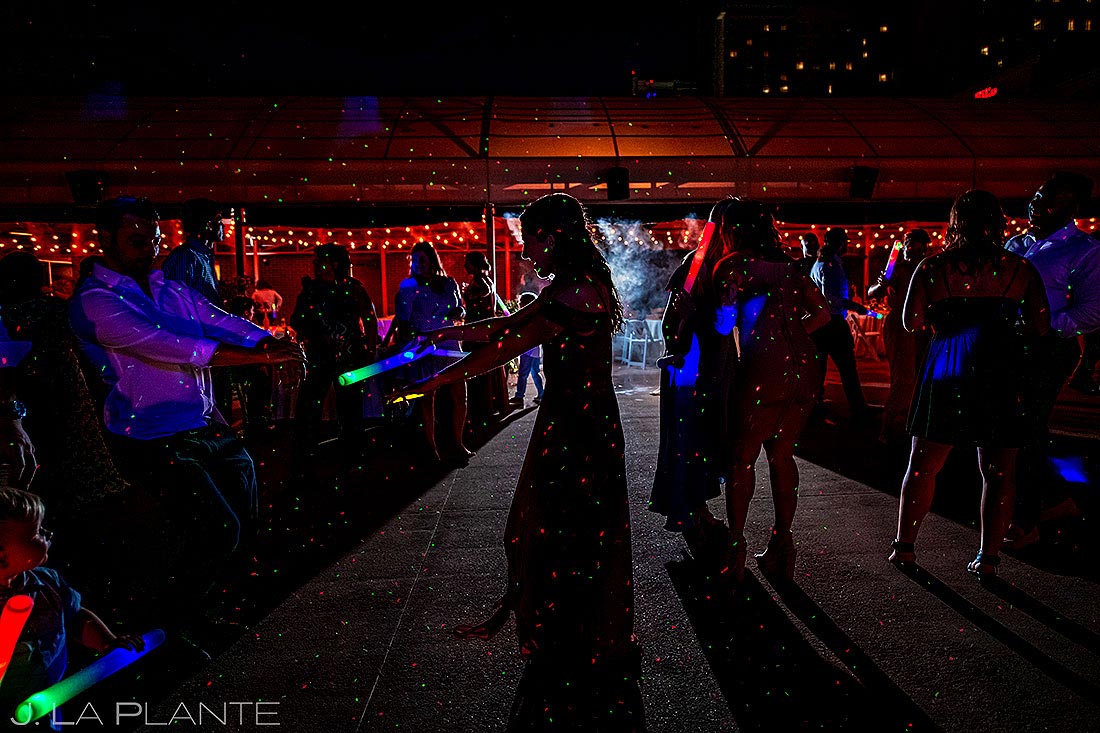 lasers on the dance floor at Denver Athletic Club wedding